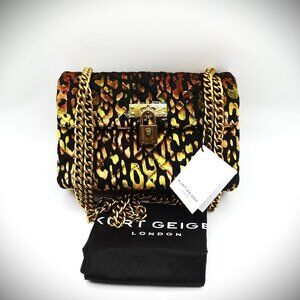 KURT GEIGER LONDON Leopard Print Velvet Mini Brixton Crossbody Bag